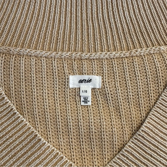 Aerie V-Neck Beige Knit Sweater - Picture 9 of 9